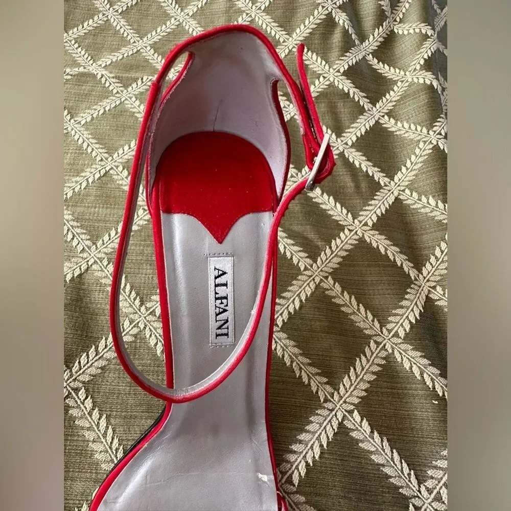 Alfani Ashton Red High-Heels with Rhinestones Ankle Strap 10M Shoes 3 1/2” Heel